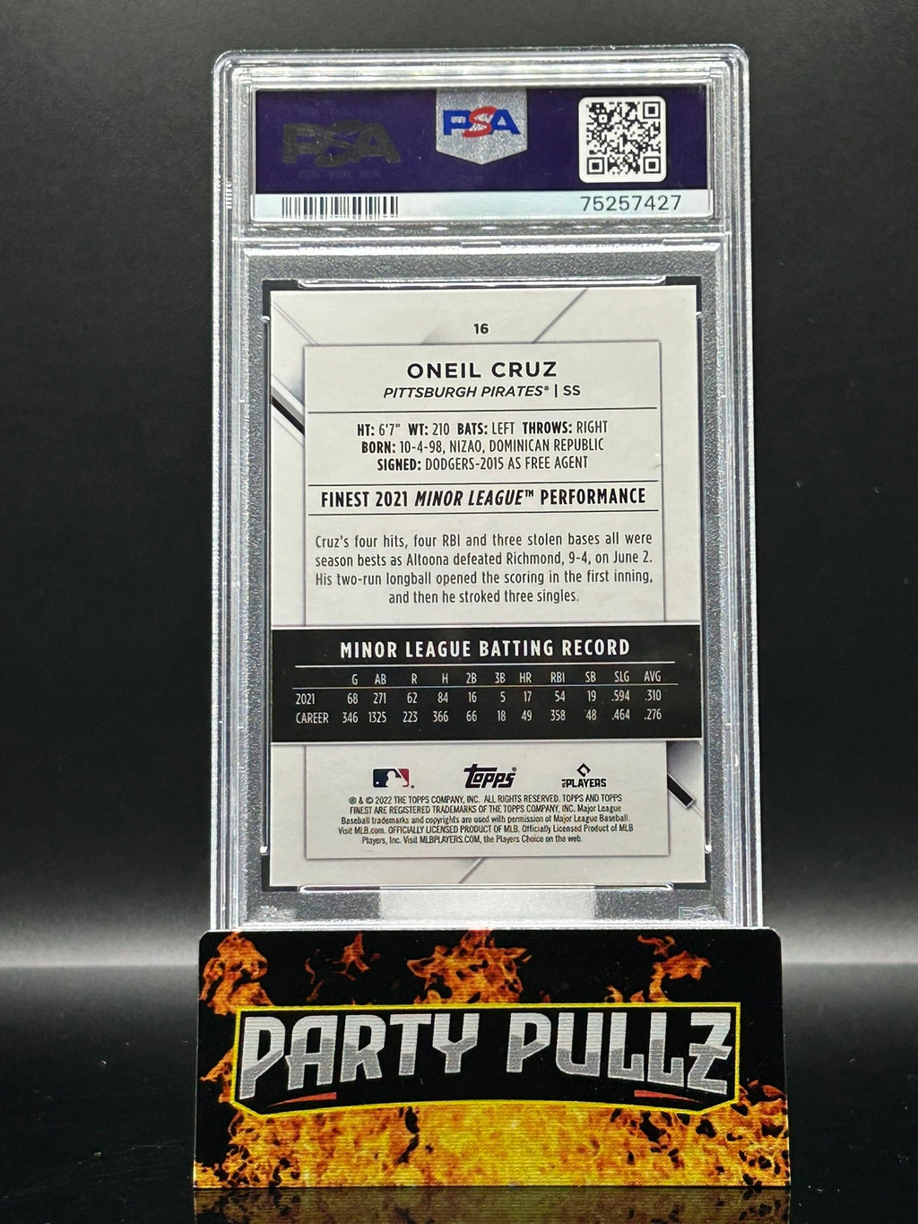 2022 Topps Finest Oneil Cruz #16 RC – PSA 10 Gem Mint