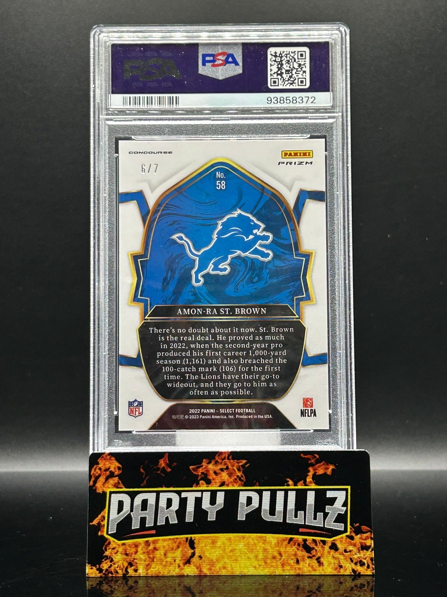 2022 Panini Select Amon-Ra St. Brown Neon Orange Pulsar Prizm #58 /7 – PSA 10 Gem Mint