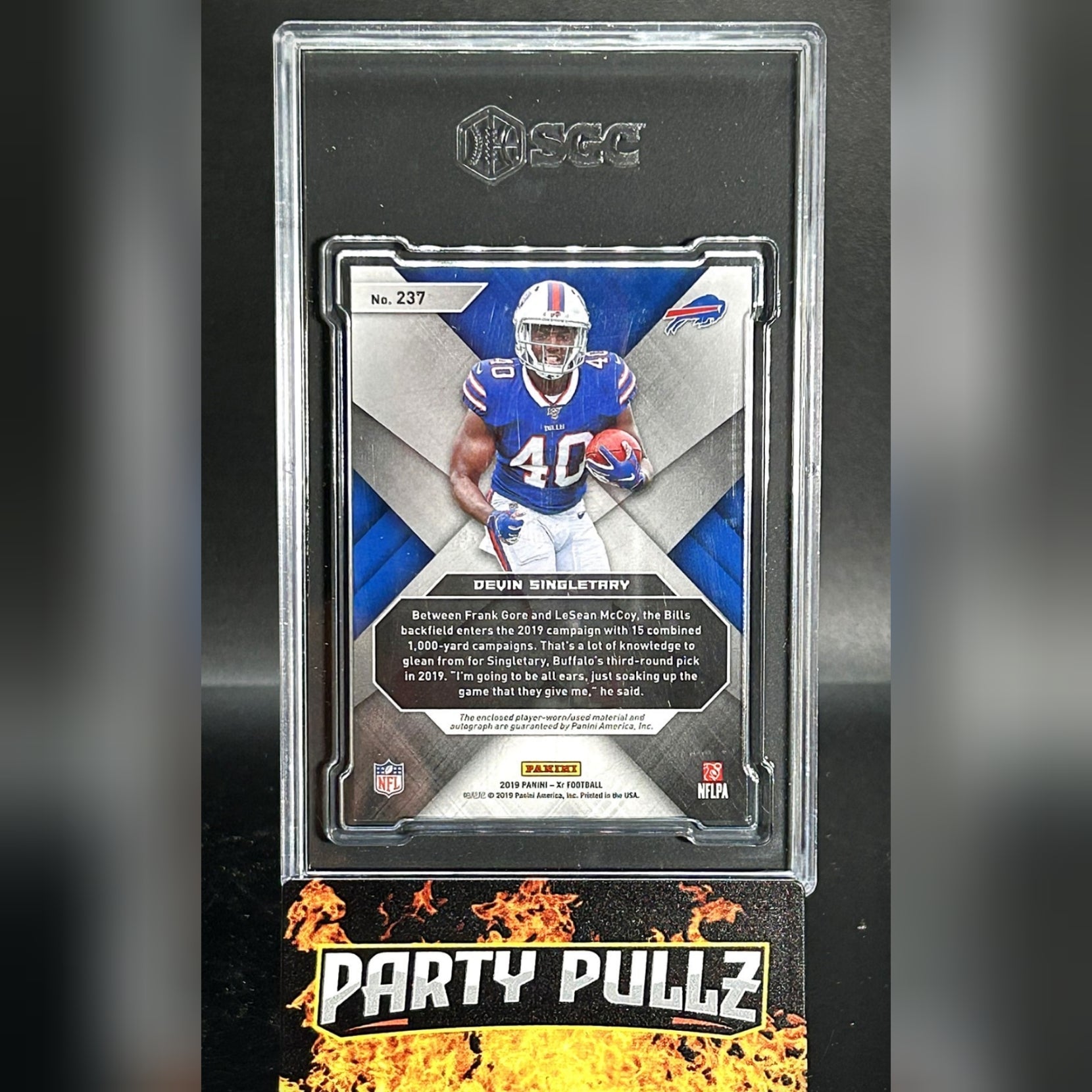 2019 Panini XR #237 Devin Singletary RC Rookie Triple Swatch Auto Blue 42/49 SGC 8